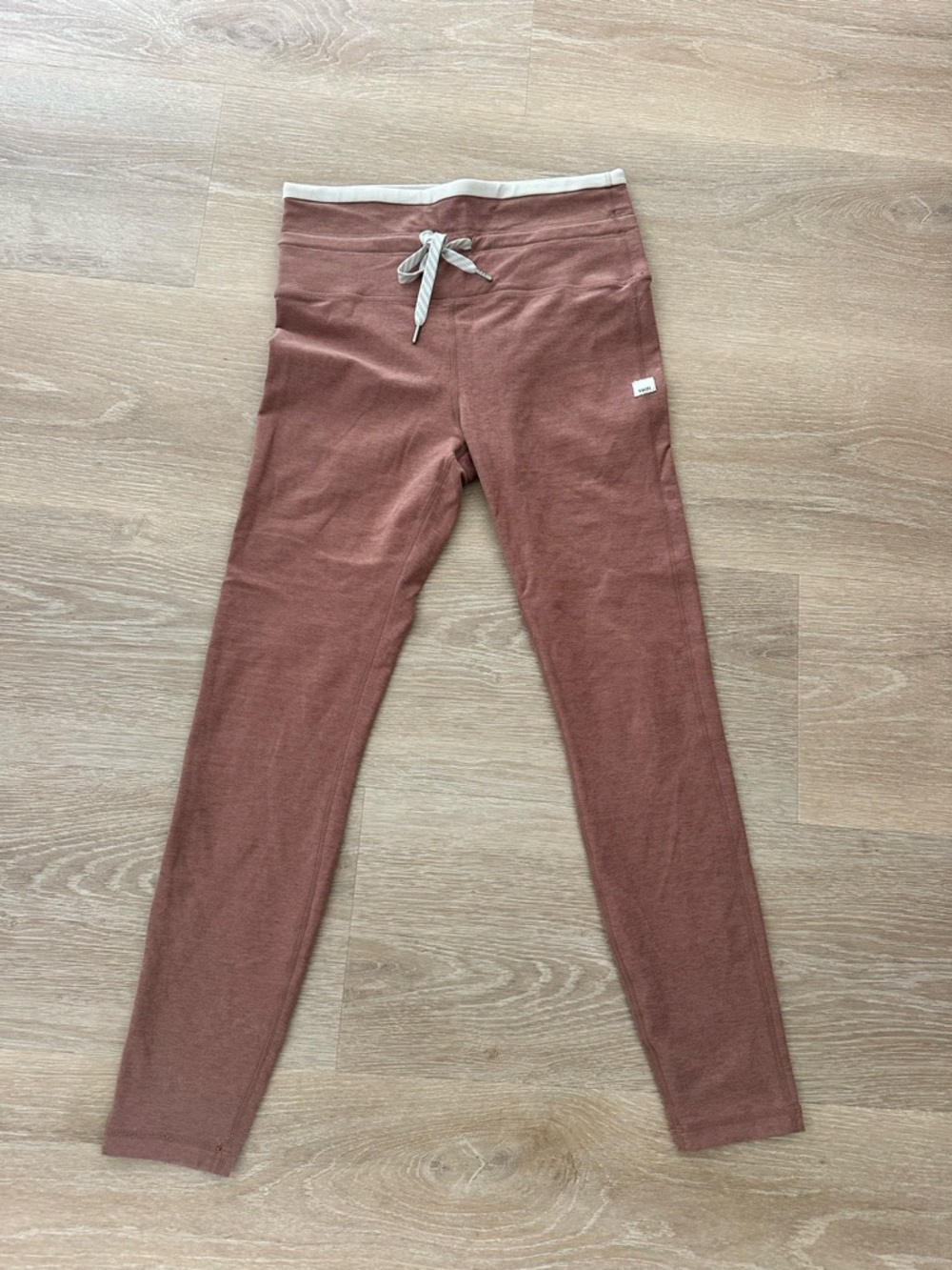 Vuori Ribbed Leggings in Dusty Mauve with Cream Waistband